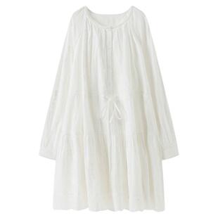 西町村屋韩系连衣裙女装2026春季新款圆领收腰长袖裙子XHBA10748