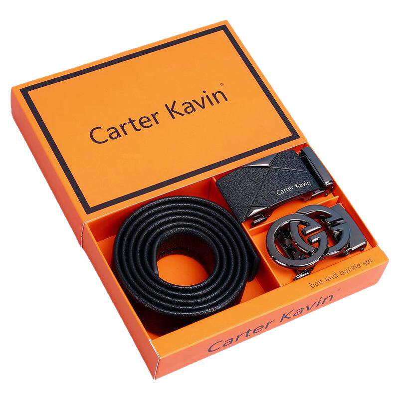 Carter Kavin男士皮带真皮自动扣青年百搭商务韩版潮腰带双扣礼盒