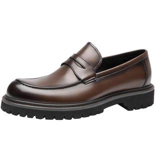 BeauToday乐福鞋男士一脚蹬懒人豆豆鞋高端真皮休闲商务皮鞋增高