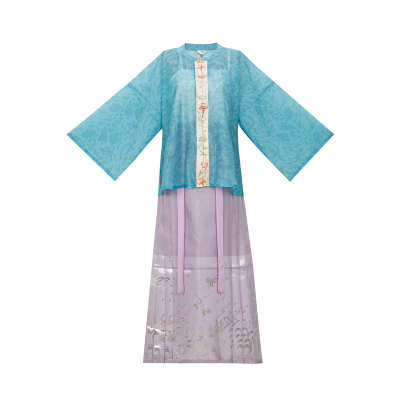 花朝记｜沐兰｜明制汉服圆领对襟衫蓝色紫色天丝端午传统日常春夏