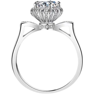 莫桑石钻戒女款一克拉猫耳花苞款戒指925纯银镶钻18K白金婚戒求婚