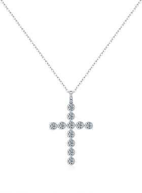 摩典莫桑钻S925纯银十字架锁骨链
