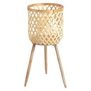 新中式可移动植物篮手工编织客厅植物架阳台摆设花盆木编篮子家用