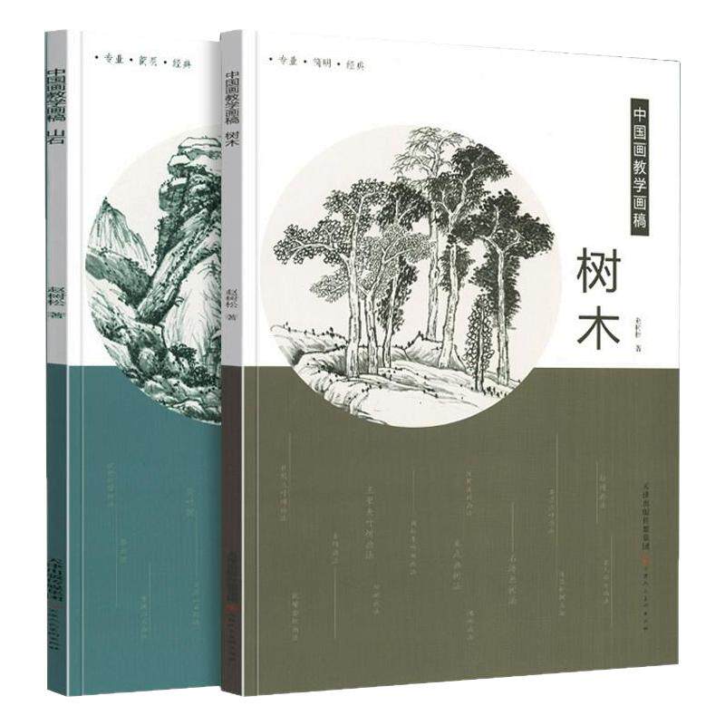中国画教学画稿山石树木2册石涛白描倪瓒龚贤沈周王翚仇英名画家教学艺术教材自学教程绘画技法书籍 官方旗舰 天津人美