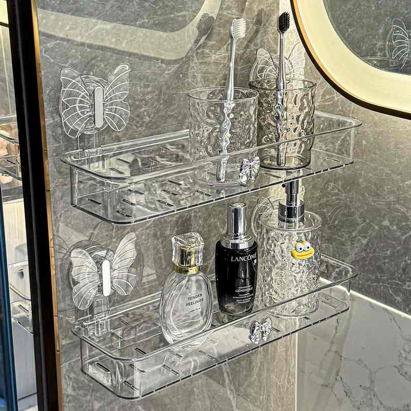 蝴蝶吸盘置物架浴室卫生间洗手收纳壁挂架子墙上厕所台洗漱打孔免