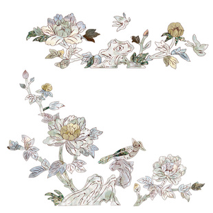 jj-4600.3中式花鸟古筝乐器贝壳螺钿水移画家具翻新漆器漆画装饰