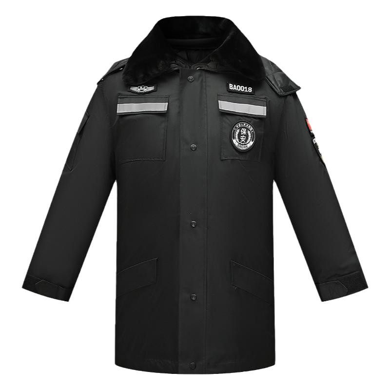 保安工作服冬装加厚棉衣防寒服冬季保安大衣中长款多功能棉服棉袄