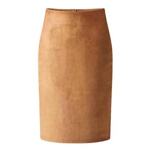 2025春款鹿麂皮绒高腰后开叉半身裙包臀显瘦一步裙中长款裙子 女