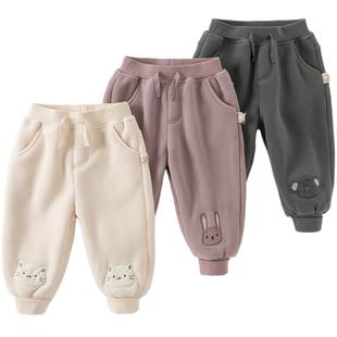 戴维贝拉女童摇粒绒裤子男童冬装加绒休闲裤2026新款儿童束脚裤