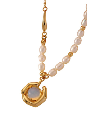 原创设计高级精致蓝色月光石吊坠项链天然淡水米粒珍珠2025年新款