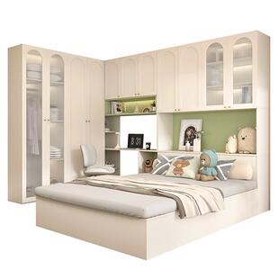 榻榻米床衣柜一体组合床多功能储物床奶油风卧室带书桌实木儿童床