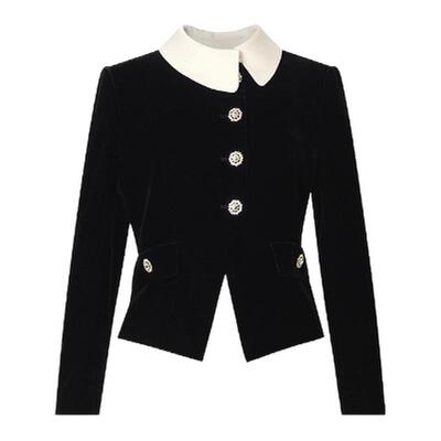 复古丝绒撞色翻领上衣半身裙套装