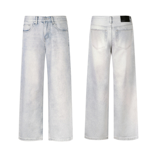 ALLFIT 做旧黄泥染牛仔裤 cleanfit复古A字宽松直筒水洗长裤男女