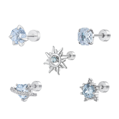 碎冰蓝钛合金玫瑰耳钉女钛钢耳环