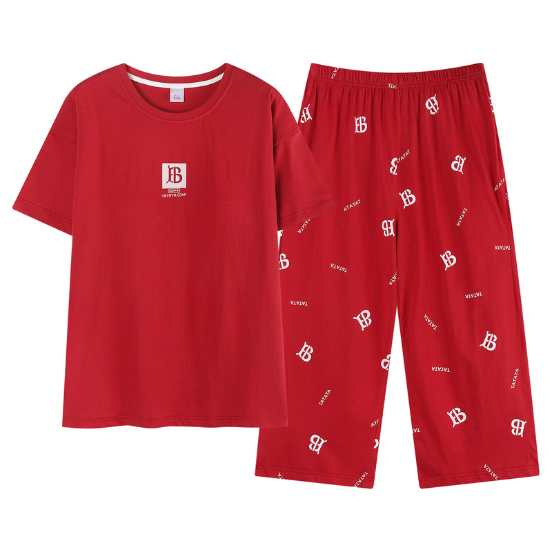 100%纯棉红色睡衣女夏季