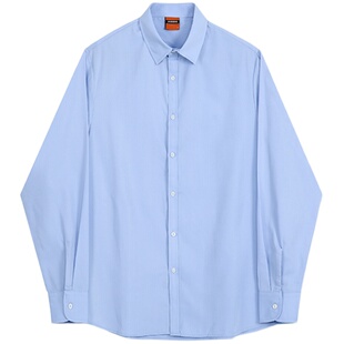 MRCYC衬衫男长袖韩系潮流男士宽松蓝色衬衣休闲秋装纯色寸衫男