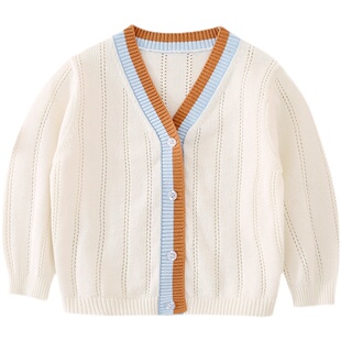 男童百搭毛衣纯棉宝宝开衫线衣纯色针织儿童网眼空调外套春夏薄款