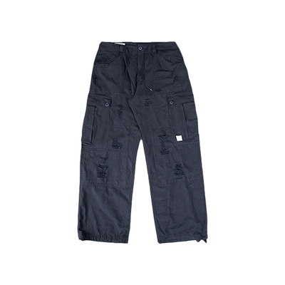 CAMDRCE 破坏水洗重工贴布补丁直筒多口袋做旧百搭宽松休闲伞兵裤