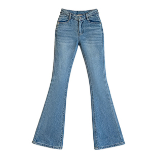 李李服饰丰胯浅色辣妹V腰微喇牛仔裤女2026春季低腰显腿长提臀裤