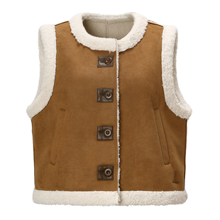 GUOOBEAR古家小熊女装2025冬季新款双面麂皮绒皮扣拼接时尚马甲女