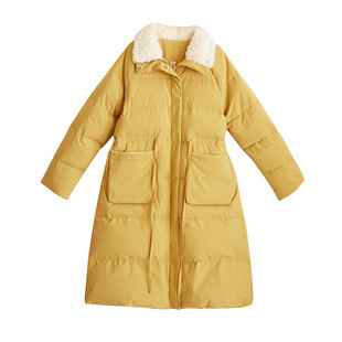 【暖洋洋】纯色厚羽绒服女冬季羊羔毛立领原创过膝保暖白鸭绒外套