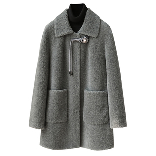 羊剪绒大衣女2025冬新中长款国风设计妈妈海宁羔羊毛颗粒皮草外套