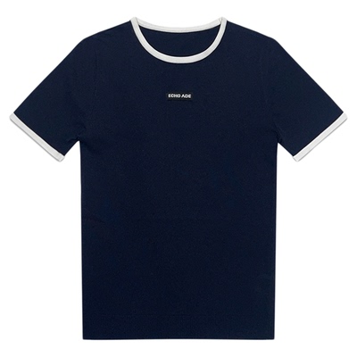 ECHOADE撞色针织修身圆领短袖
