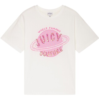 Juicy Couture橘滋T恤女26夏季新款星球亮片刺绣印花白色短袖上衣