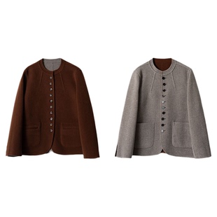 秋冬新款手工奥毛立裁国风气质高质感双面呢外套短款大衣FW093132