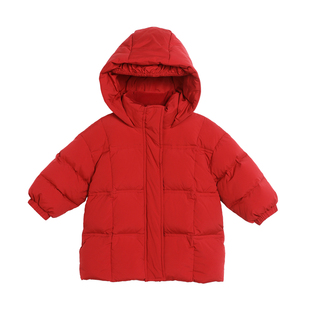 小O爸男婴童 宝宝羽绒服男宝冬季2025新款婴儿中长款红色厚外套