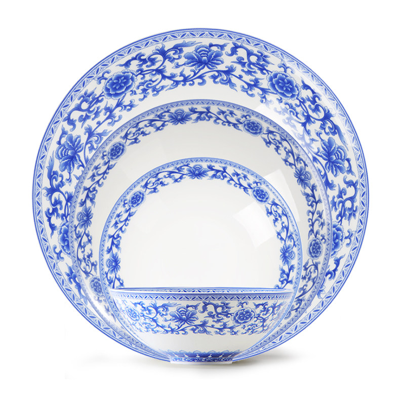 华光国瓷骨瓷碗碟餐具套装 中式高档青花釉中彩餐具礼盒 青花欲语