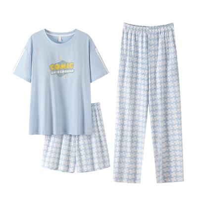 夏季带胸垫女家居服睡衣三件套