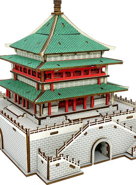 立体拼图木质玩具手工益智古建筑