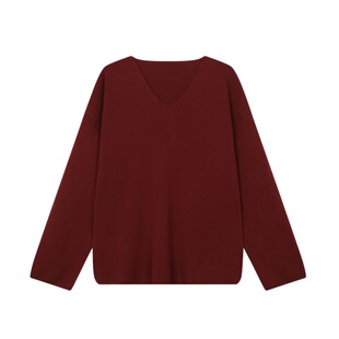 【SALE6折】蓝点·原创设计师新中式枣红V领羊毛毛衣阔腿裤套装