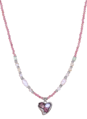 彩色珍珠爱心吊坠项链