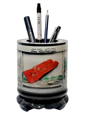 浮雕红色纪念品军人摆件水晶笔筒