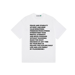 PLUSONEONE2026夏标语字母印花宽松落肩索罗娜凉感T恤男女体恤