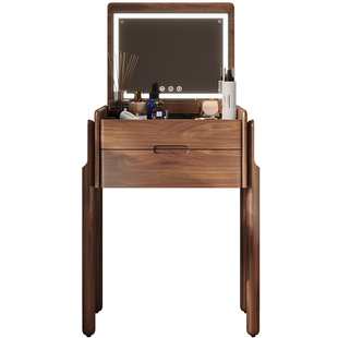 素图小型翻盖梳妆台全实木化妆桌小户型卧室床头柜迷你化妆台一体