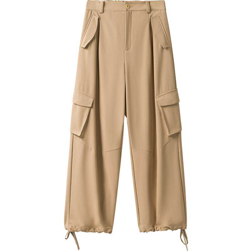 播秋冬卡其色工装裤女户外机能风阔腿休闲长裤BDR4KD4033