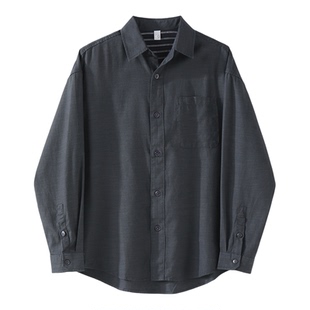 LUUD 男春撞色条纹卷袖棉麻衬衣外套天丝莱赛尔混纺亚麻衬衫外套