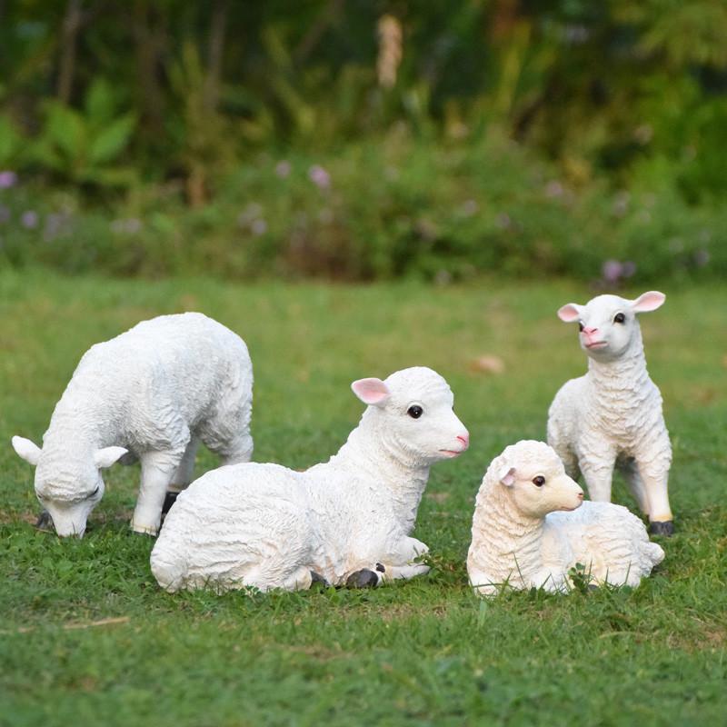 户外庭院花园装饰树脂幼儿园草坪小羊摆件绵羊模型仿真动物羊雕塑
