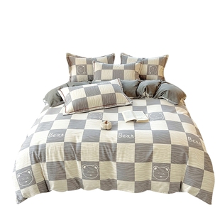 冬季加厚纯棉磨毛被套单件全棉被罩床单三件套格子被单新款褥子套