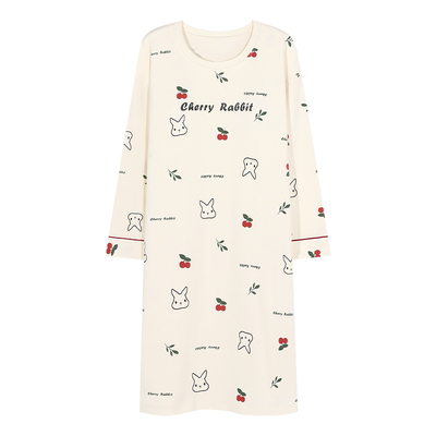 春秋季纯棉带胸垫薄款长袖睡裙女