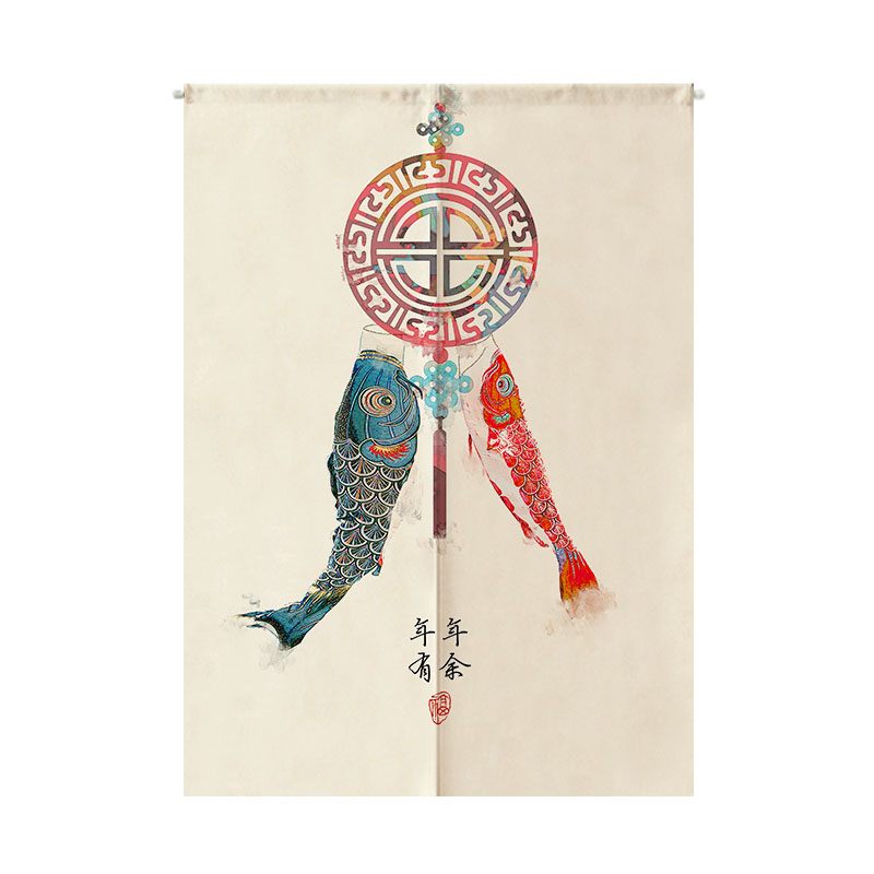 中式吉祥如意厨房棉麻布门帘半帘