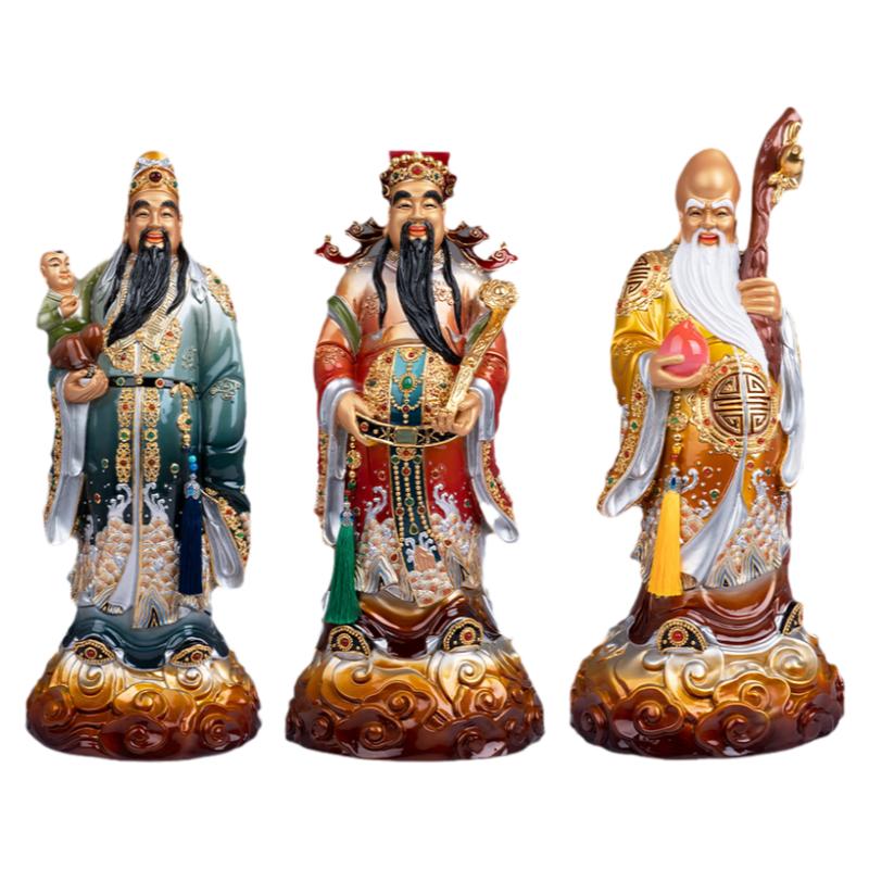 台湾彩绘福禄寿三星喜财摆件家用