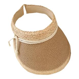 设计师款拉菲草帽空顶帽子夏季出游沙滩度假遮阳帽防紫外线防晒帽