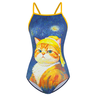 Naga swim泰式猫咪夫人连体泳衣女士单层绝美竞速三角泳装度假风
