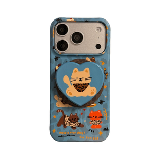 日韩ins卡通豹纹猫咪磁吸支架适用iphone17promax手机壳苹果16新款菲林硬壳女款超火15pro保护套