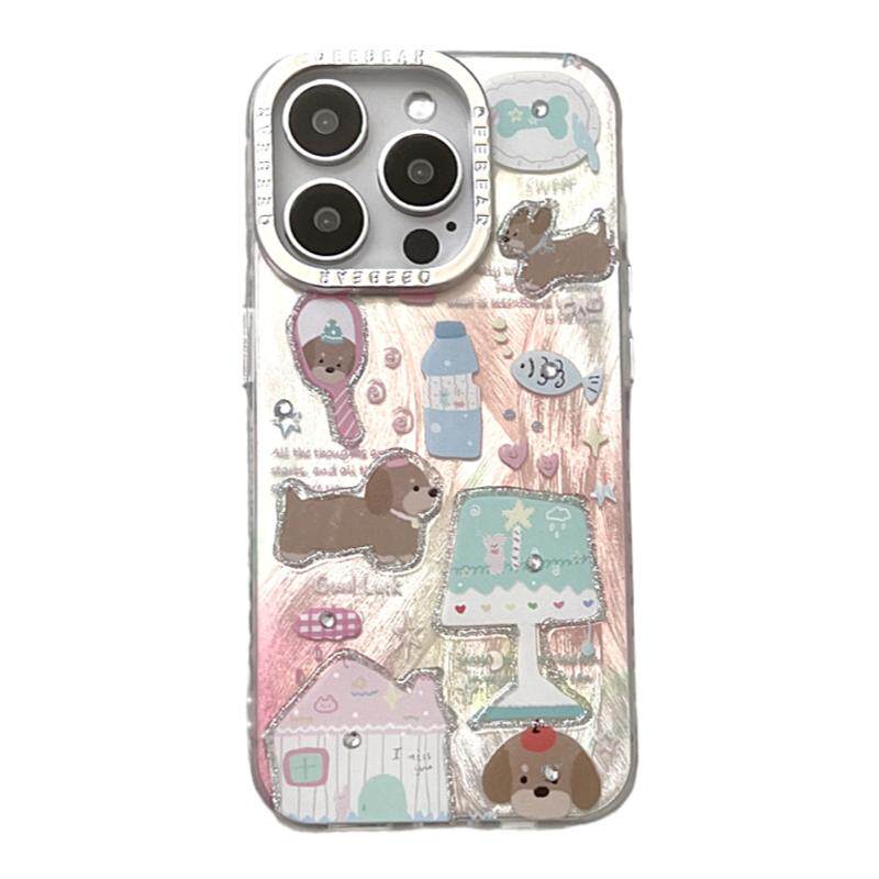 SHERRY*ins电镀羽纱渐变粉台灯狗狗可爱适用于苹果17ProMax手机壳iPhone16Pro小众15少女心14简