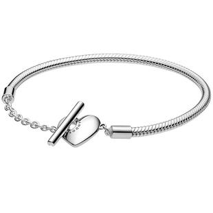 Pandora潘多拉约定心意手链心形T字扣蛇骨链素链礼物